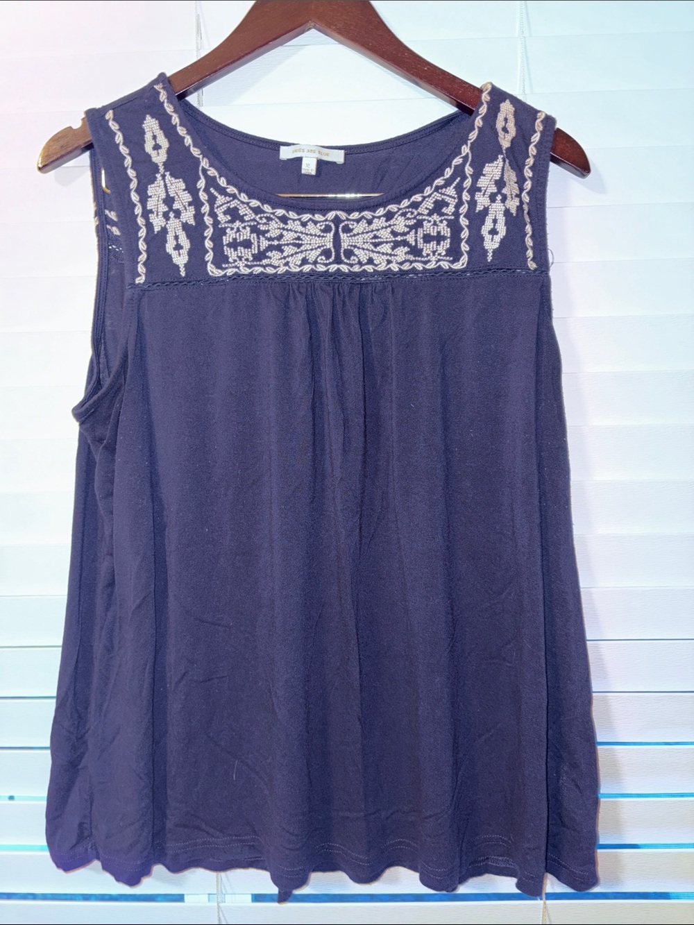 Sleeveless Navy Embroidered Tank Top
